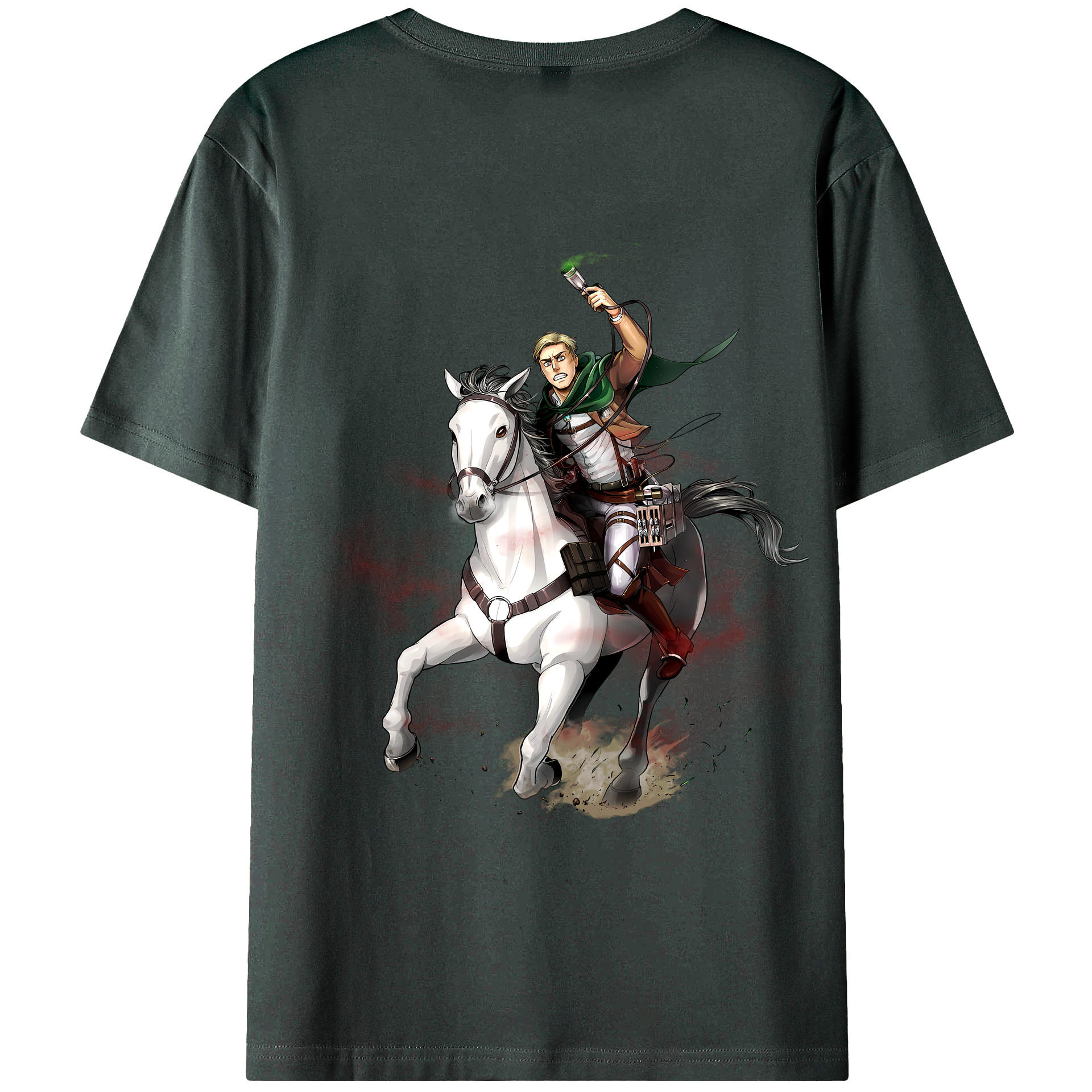 （画像用） 進撃の巨人 エルヴィン・スミス Attack on Titan Erwin Smith 綿100％ メンズ半袖Tシャツ（バックプリント） 通気性